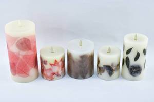 lot 279 image: Five Luminara Moving Flame Flameless Candles With Foliage and Flora Inlay