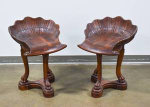 lot 11 image: Pair of Venetian-Style Wood Grotto Stools