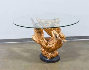 lot 2 image: Gilt Swan Table with a 48 Round Glass Top