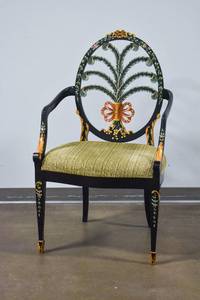 lot 191 image: Hand-Painted Hepplewhite Style Prince of Wales Armchair