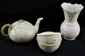 lot 229 image: Belleek Shamrock Porcelain Pieces