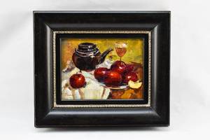 lot 243 image: Signed Still Life with Apples and Champagne Glass