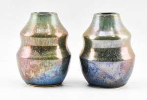 lot 395 image: Pair of Iridescent Ceramic Vases