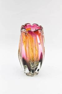 lot 363 image: Orange and Pink Art Glass Vase with Silver Speckles