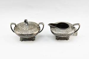 lot 357 image: Silver-Plated Sugar Bowl and Creamer Jug by Rogers, Smith & Co.