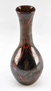 lot 350 image: Signed Black and Red Art Glass Vase