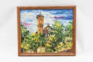 lot 71 image: Impressionist Style Original Painting on Canvas of Clock Tower