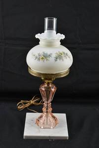 lot 190 image: Electric Pink and Milk Glass Hurricane Lamp
