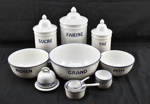 lot 255 image: 13-Piece Bistro Francais Ceramic Kitchen Set by Williams-Sonoma
