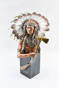 lot 16 image: Eminent Crow-Plenty Coup Pewter Sculpture C.A. Pardell