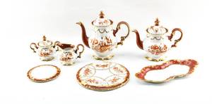 lot 51 image: Seven-Piece Hutschenreuther Porcelain Tea Set Hand-Painted by Frank R. Albrecht