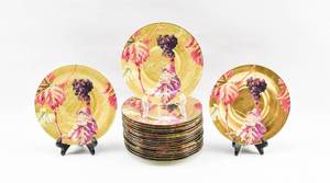 lot 267 image: Set of 20 Signed Autumnal Plates in Red and Gold