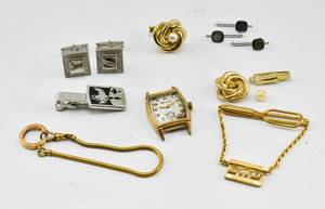 lot 96 image: Box of Gold and Silver Tone Mens Jewelry
