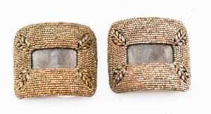 lot 107 image: Pair of Dark Brown Beaded Leather Shoe Buckles