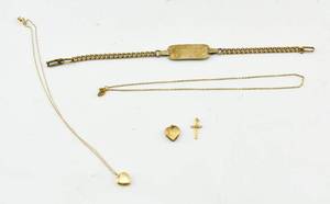 lot 99 image: Antique Gold Toned Lockets, Bracelet, and Cross from 1940s