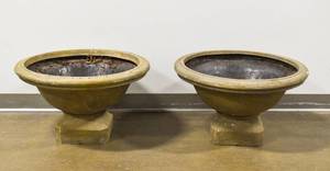 lot 209 image: Two Large Faux-Concrete Outdoor Planters