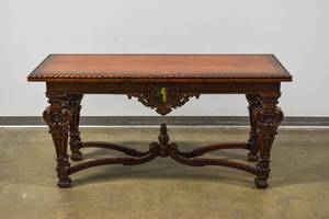 lot 14 image: Vintage Wooden Console Table with Inset Medallion