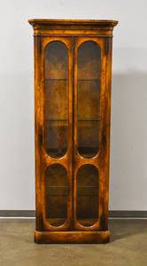 lot 202 image: Burl Wood Cabinet with Glass Shelves