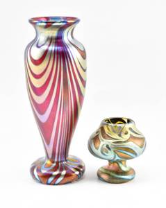 lot 337 image: Two Iridescent Miniature Art Glass Vases 1991