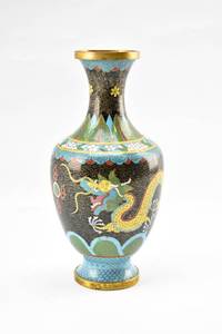 lot 246 image: Black Cloisonne Enameled Vase with Dragon Design