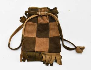 lot 111 image: Checkered Spanish Leather Drawstring Purse