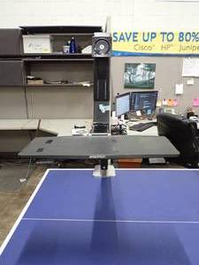 lot 48 image: Ergotron clamp on LCD Mount and standing desk set-up with keyboard tray