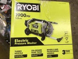 lot 7 image: RYOBI 1900 PSI 1.2 GPM Cold Water Wheeled Electric Pressure Washer with 12 in. Surface Cleaner  Customer Returns See Pictures