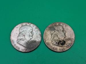 Two 1953 Benjamin Franklin Silver Half Dollars