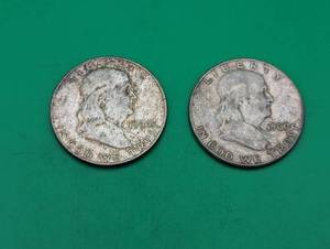 Two 1960 Benjamin Franklin Silver Half Dollars