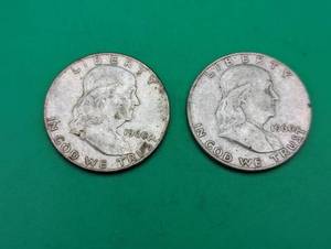 Two 1960 Benjamin Franklin Silver Half Dollars
