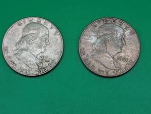Two 1961 Benjamin Franklin Silver Half Dollars