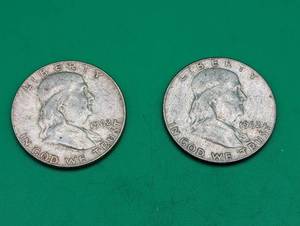 Two 1962 Benjamin Franklin Silver Half Dollars