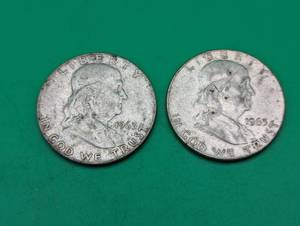 Two 1963 Benjamin Franklin Silver Half Dollars