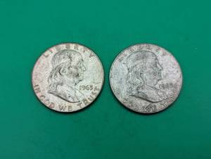 Two 1963 Benjamin Franklin Silver Half Dollars