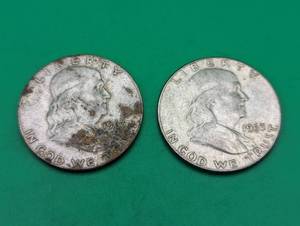 Two 1963 Benjamin Franklin Silver Half Dollars