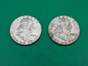 Two 1963 Benjamin Franklin Silver Half Dollars
