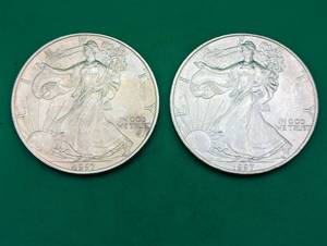 Two 1997 American Eagle Silver Dollars