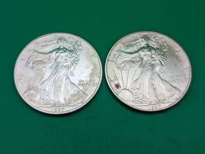 Two 1997 American Eagle Silver Dollars