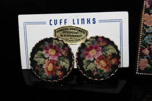 lot 31 image: Jordan Ross Petit-Point Compact & Schildkraut Cufflinks