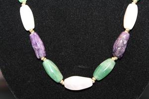 lot 40 image: Amethyst, Aventurine & Quartz Bead Necklace