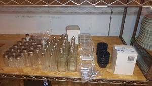 lot 150 image: Shelf of Salt Pepper Shakers, Dredge, Cruets, Toothpick dispensers