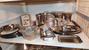 lot 119 image: Shelf of Trays, Pans, Scale