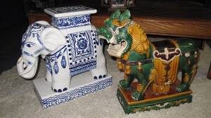 lot 67 image: Elephant and Dragon Statues