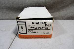 lot 54 image: Box of 25 Count Sierra Electric Single Gang Toggle Switch Plates-Brown
