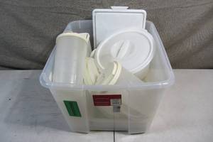 lot 66 image: Bin of Authentic Tupperware Brand (when it was Quality) Tupperware and a Bin