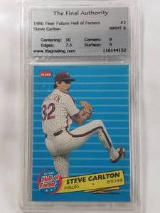 lot 4 image: Steve Carlton 1986 Fleer Future Hall of Famers No. 2 Final Authority Graded NMMT 8