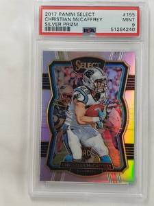 lot 5 image: Christian McCaffrey Rookie 2017 Panini Select Silver Prizm No. 155 PSA Graded 9 Mint