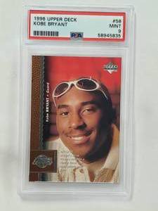 lot 9 image: Kobe Bryant Rookie 1996 Upper Deck No. 58 PSA Graded 9 Mint
