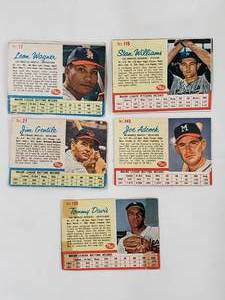 lot 71 image: Lot of 5 Vintage POST Cereal Cards Tommy Davis No. 105, Joe Adcock No. 145, Stan Williams No. 115, Leon Wagner No. 77, Jim Gentile No. 27