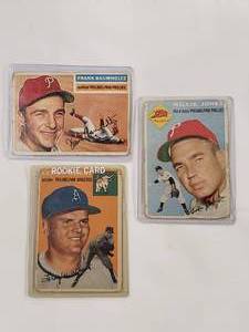 lot 72 image: Lot of 3 Frank Baumholtz 1956 Topps No. 274, Leroy Wheat 1954 No. 244, Willie Jones 1954 Topps No. 41